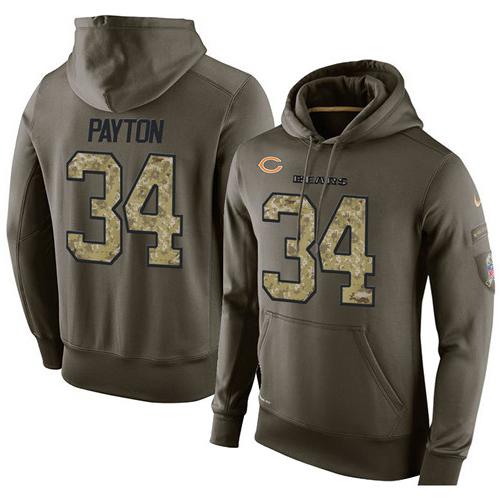NFL Men's Nike Chicago Bears #34 Walter Payton Stitched Green Olive Salute To Service KO Performance Hoodie